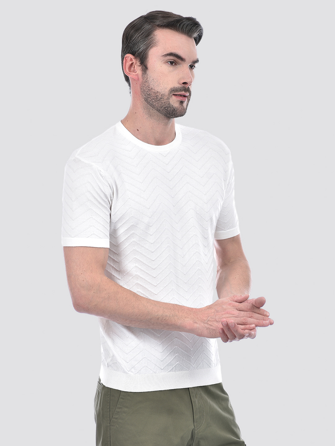 Numero Uno Men Textured White T-Shirt